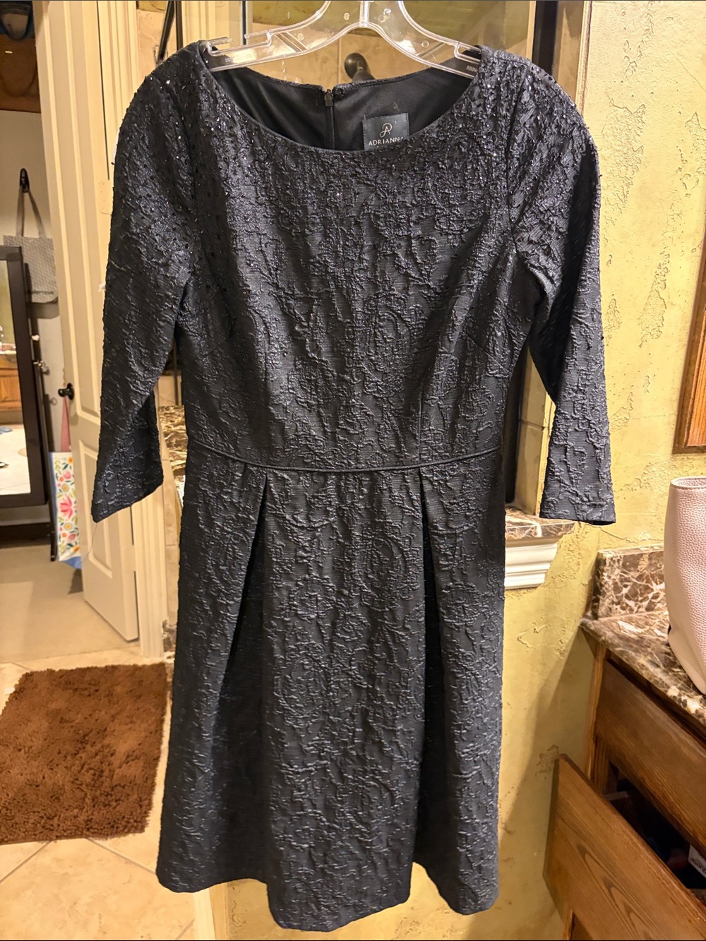 Adrianna Papell Black Textured Fit & Flare Dress